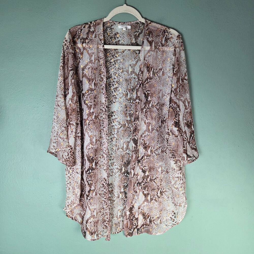 Maurices Womens L/XL Kimono Open Cardigan Rose Gold Metallic Snake Print Boho